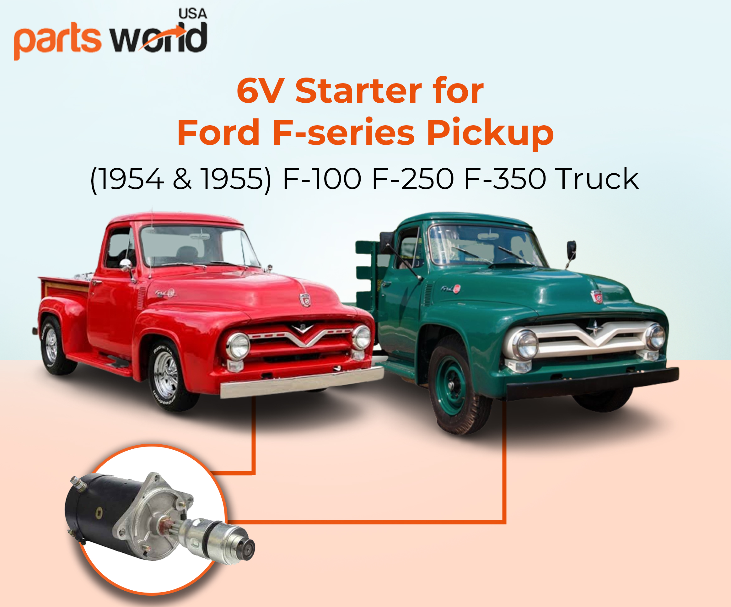6V Starter for Ford F-100 F-250 F350 Truck (1954 & 1955) F-series Pickups B5C-11002A, C3NF-11001-A, C3NF-11002-D/DR, FAG-11002/G/HM, FAC-11001H/M/P